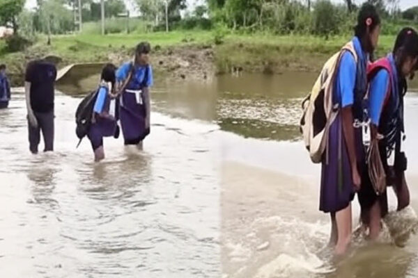 दुर्ग: जान जोखिम में डालकर स्कूल जाते बच्चे, उफनते नाले ने रोकी शिक्षा की राह